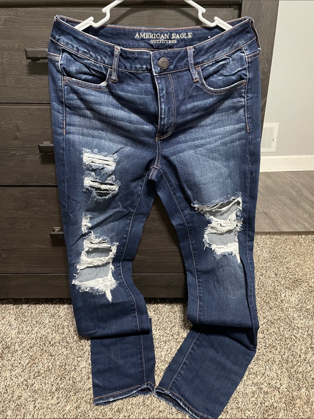 American Eagle Outfitters Women’s Dark Blue Ripped Skinny Jeans